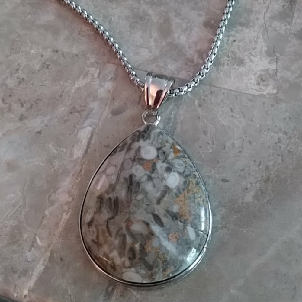 NWOT Picture agate stone pendant
